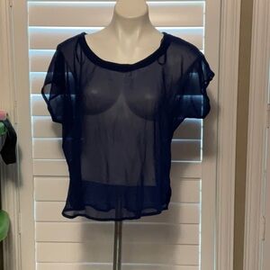 Forever 21 Blue Sheer Flutter Sleeve Blouse